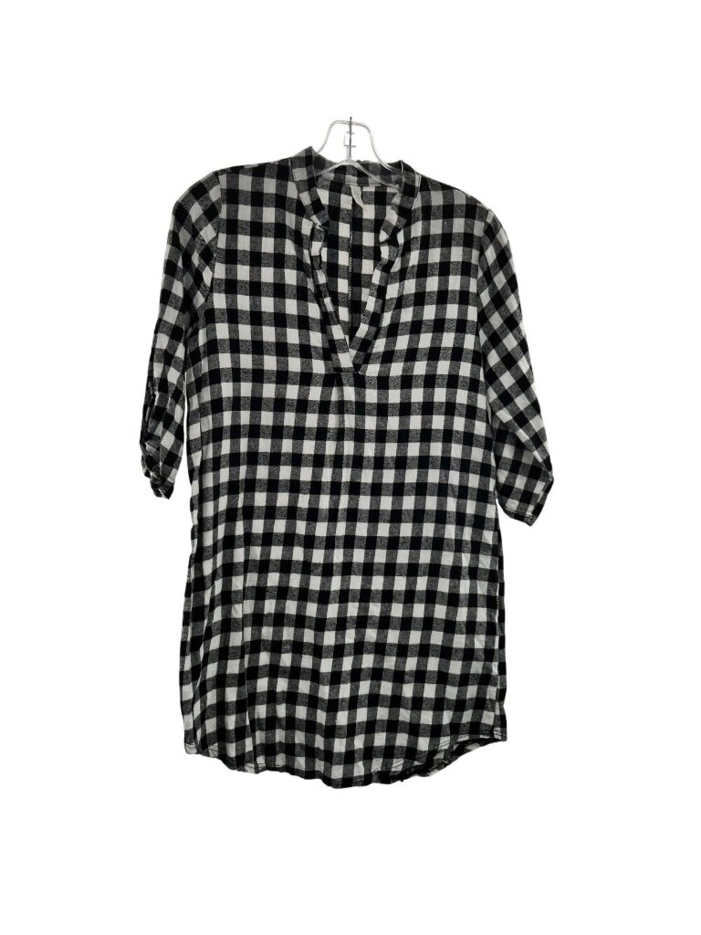 Flamingo Urban Women's Checkered Tunic Top Black/White 3/4 Sleeve Size Small